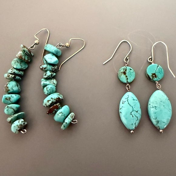 southwestern Jewelry - Chic Turquoise Howlite Gemstone Dangle Earrings Lot of 2
